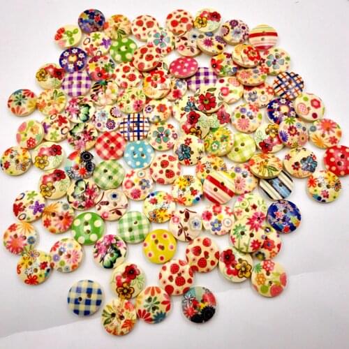 100x Vintage Wood Buttons Flower Patterned Decorative for Sewing Crafts Bulk
