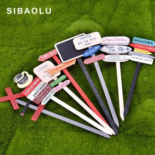 12Pcs Christmas Modern Wood Road Mark Direction Sign Figurine Model Diy Home Decor Miniature Fairy Garden Decoration Accessories