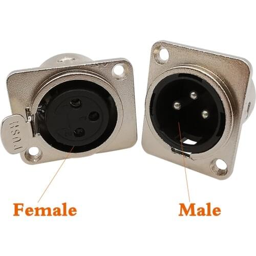 2pcs 3-pin XLR Connector 3pin xlr male plug+female socket connector, panel mount adapter, 3 Pin XLR Zinc alloy shell connector