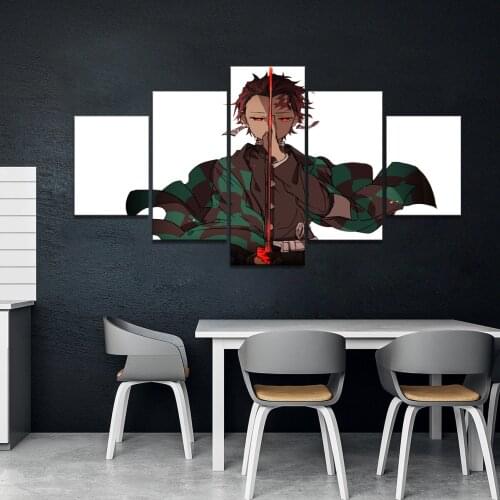 5 Panels HD Anime Boy Picture Kamado Tanjirou Demon Slayer Kimetsu No Yaiba Poster Animation Art Wall Decor Paintings