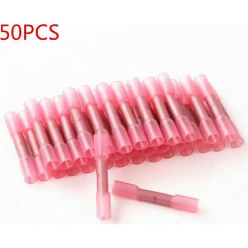50PCS Red Heat Shrink Connectors Insulated Waterproof Crimp Terminals Seal Butt Electrical Wire Connector