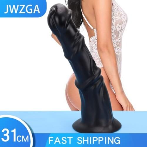 JWZGA Huge Horse Dildo Masturbators Sex Toy For Adult Plastic Dick Anal Sex G-Spot Fisting Animal Penis With Suction Cup 18