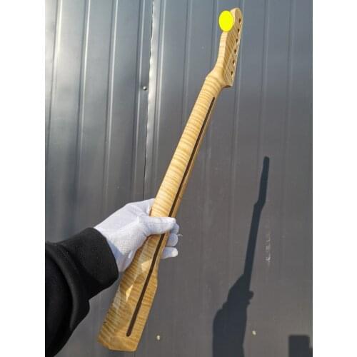 One piece wood Guitar Neck 21 fret 25.5 inch Flame Maple Fretboard yellow Painting color Inlay Guitar parts Only One #TeLe 54