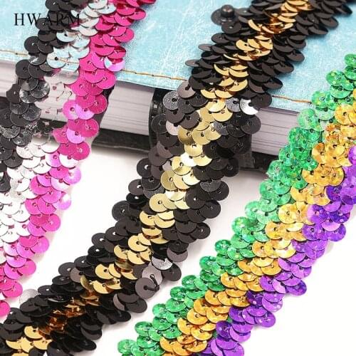 15yard 3cm Elastic Sequins Bead 3d African Lace Fabric Strap Dance Dress Accessories Wedding Decoration For Home Sewing Trim