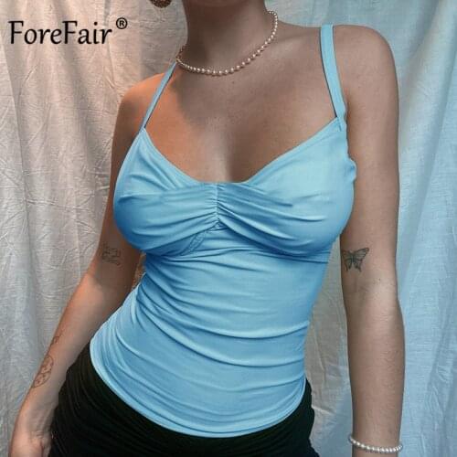 Forefair Sexy Backless Blue Tops Strap Crop Women Summer 2021 Y2K Outfits Club Wear Low Cut New Sheath Off Shoulder Top Woman