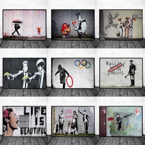 Banksy Graffiti Art Street Abstract Art Canvas Paintings Poster and Print Cuadros Wall Art Pictures for Home Decor (No Frame)