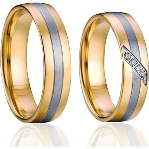 Fine jewelry Lovers Alliances Engagement Rings for women Gold color Couple Wedding Anniversary Rings men