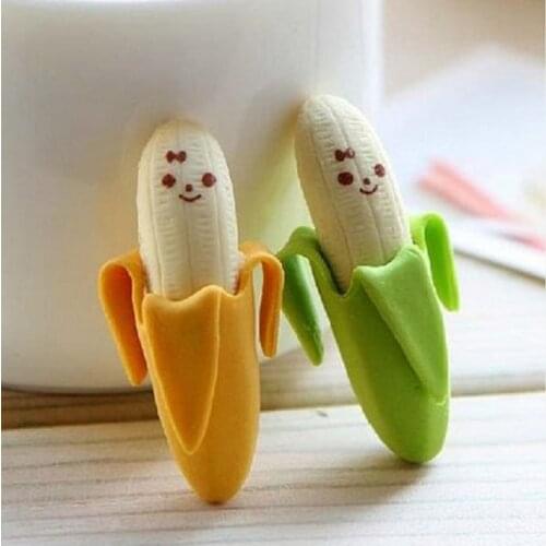 2pcs Creative Cute Banana Fruit Pencil Eraser Lightweight Environmental Novelty Kids Student Learning Office Stationery