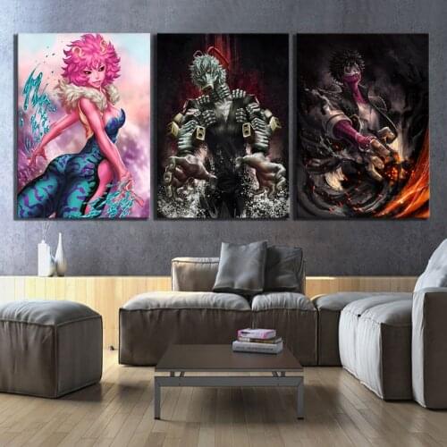 3 Piece Cartoon Paintings My Hero Academia Anime Poster Villain Shigaraki Tomura Ashido Mina Dabi Pictures Wall Art Paintings