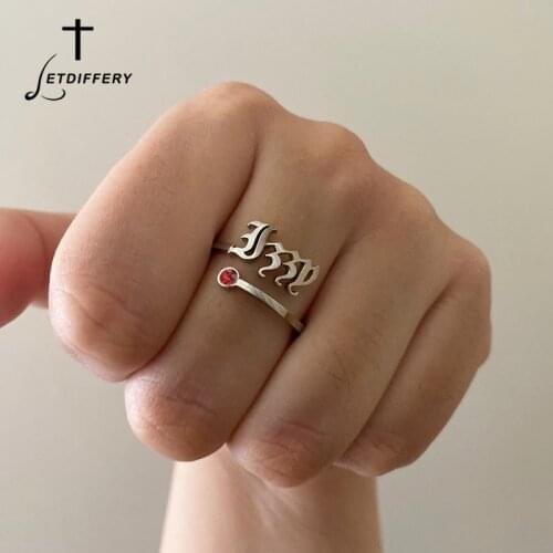 Letdiffery Custom Birthstone Name Rings for Women Stainless Steel adjustable Crystal Personlized Jewelry Unique Birthday Gifts