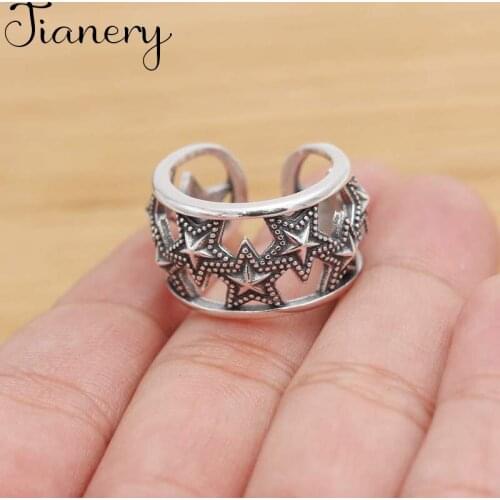 JIANERY Romantic Silver Color Star Rings For Women Bohemian Vintage Jewelry Adjustable Size Finger Rings