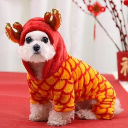 Dog Jumpsuits Festive Dragon Design Dog Flannel Coat New Year Style Four-legged Pet Outfit Pet Supplies