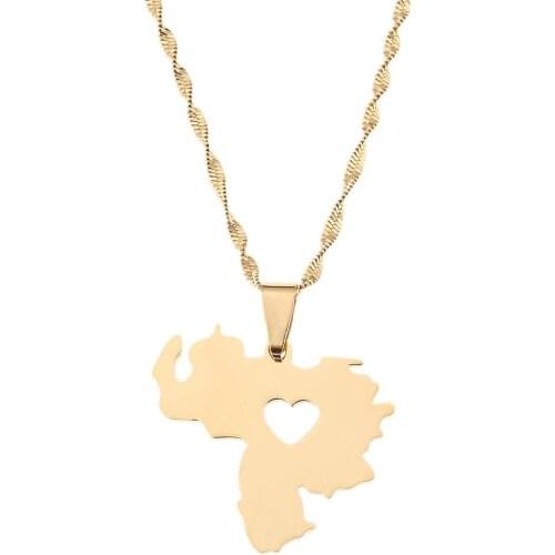 Stainless Steel Venezuela Map Pendant Necklace For Women Gold Color Venezuela Map Chain Jewelry