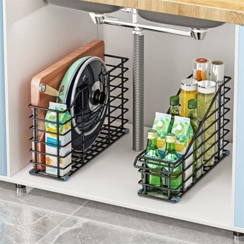 Kitchen Shelf Under The Sink Cupboard Storage Rack Lid Spice Jar Organizer