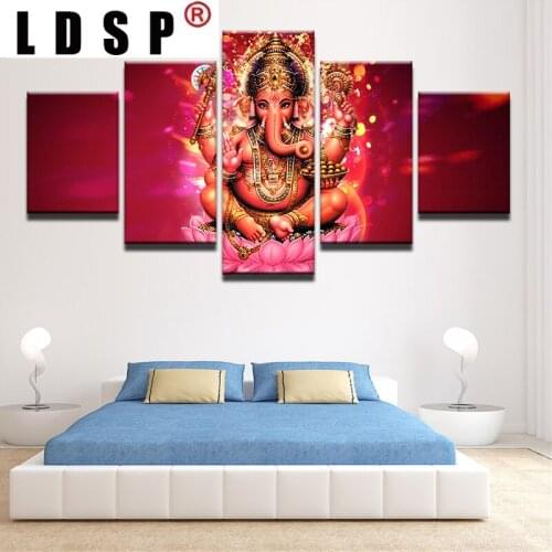 LDSP 5 Panels Thailand Ganesha Elephant Head God Classical Wall Art Print Canvas Painting Poster Pictures Living Room Home Decor