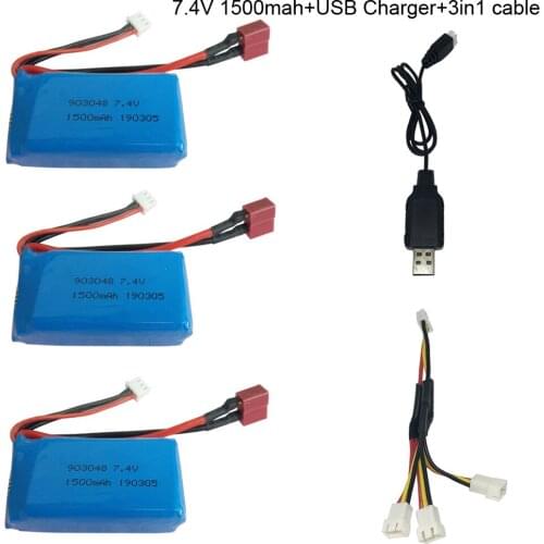 7.4V 1500mah lipo battery with USB charger 3in1 cable for Wltoys A959-B A969-B A979-B K929-B for RC Car Spare Parts 7.4 V 2S