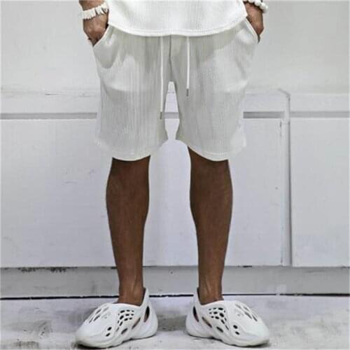 Summer 2021 mens new solid color pleated high elastic loose fashion casual shorts thin straight beach pants