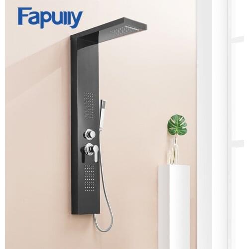 Fapully Black Brushed Nickel In Wall Bathroom Rainshower Set Shower Panel Rainfall Massage System Faucet with Jets Hand Shower