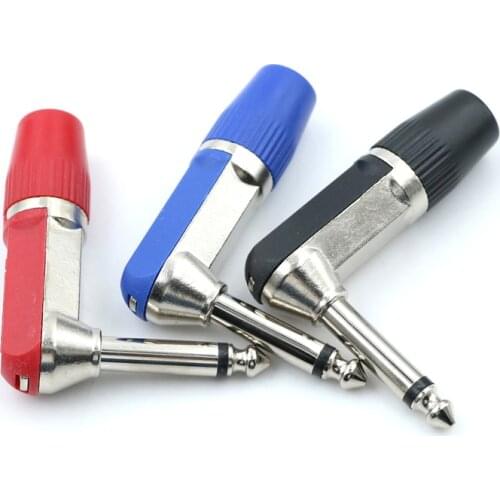 1PC Nickel Plated 1/4 inch 6.35mm 2 Pole Mono Male Jack Right Angle Guitar Plug Adapter Connector with Metal End Wholesale