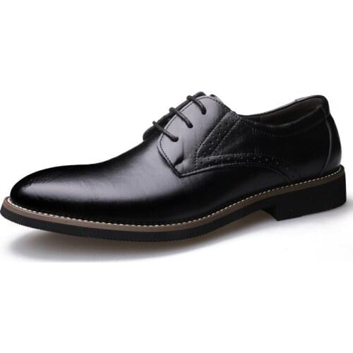 2021 New Mens Leather Shoes Fashion British Formal Wear Lace-up Leather Shoes Wedding Business Dating Soft Bottom Non-slip