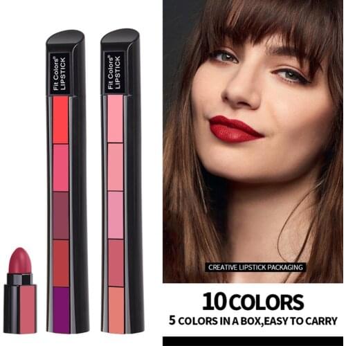 New Design 5-in-1 Lipstick Matte Set Smooth Fine Texture Highly Pigmented Long Lasting Lip Makeup Non-stick Lipstick For Wome