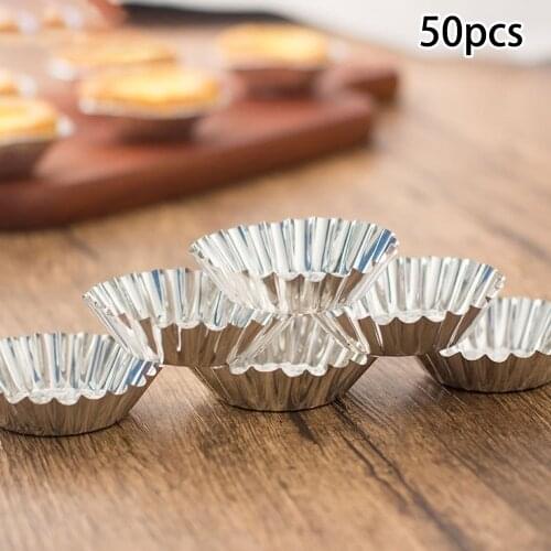 50Pcs Disposable Nonstick Aluminum Tinfoil Egg Tart Mold Pan Round Baking Mold Cupcake Cup Mini Pot Pie Bake Plate Tin Foil