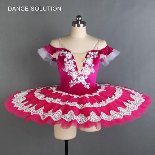 Rose Red Velvet Bodice with Appliques Ballet Pancake Tutu for Children & Women Pre-professional Ballet Costumes Dancewear BLL121