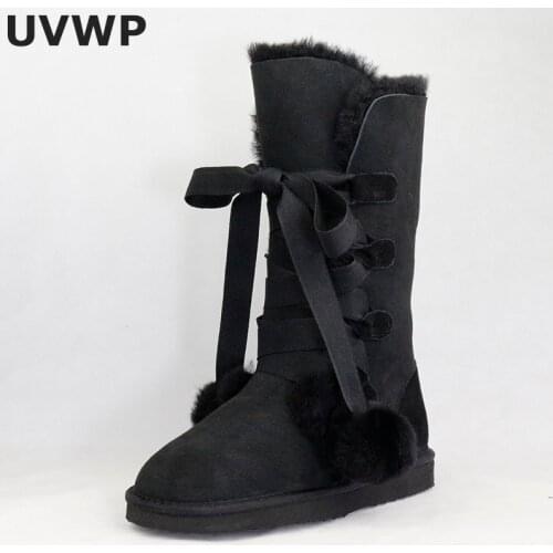 Hot Sale Women Boots 100% Real Sheepskin Leather High Snow Boots Warm Natural Fur Winter Boots Fashion Womens Long Boots Shoes