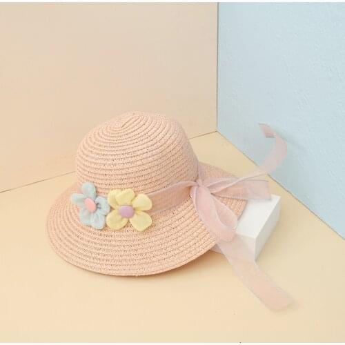 Cute Girls Summer Sunhat Children Straw Hat Bow Lace 3D Flower Visor Cap Panama Gorros Princess Kids Baby Beach Sun Hat