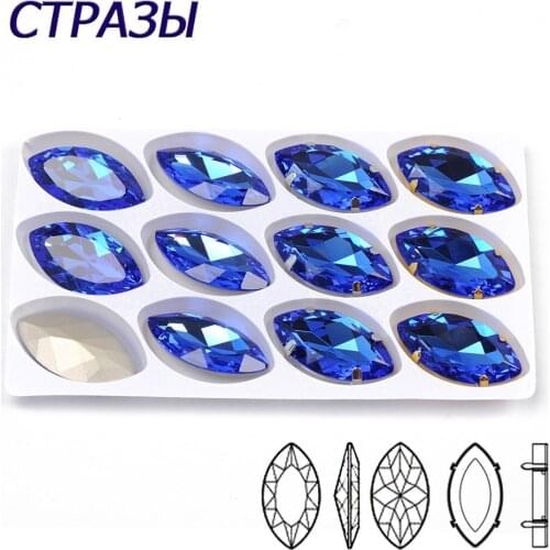 CTPA3bI Crystal Sapphire Color Sew On Rhinestones Pointback Crafts Sewing Stones With Silver/Gold Claw DIY Clothing Accessories