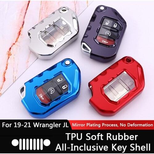 TAJIAN Car Interior Accessory Modification TPU Soft Rubber Key Shell Case Holder Protetive Cover For Jeep Wrangler JL 19-21