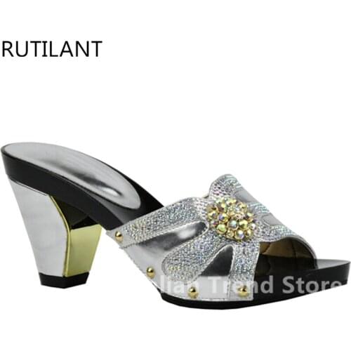 Sliver Color African Women Wedding Shoe Woman Open Toe Ladies Pumps Women Shoes Party Wedding Shoes Decorated with Rhinestone