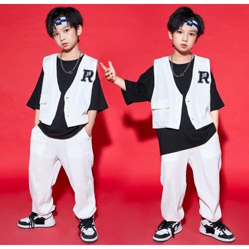 Street Dancewear Hip Hop Clothes Kids Rave Clothing White Vest Cargo Pants Dancer Outfit Festival Outfit Stage Costume DL8211