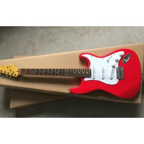 High quality FDST-1076 Red fire color solid body white pickguard maple fretboard electric guitar, Free shipping