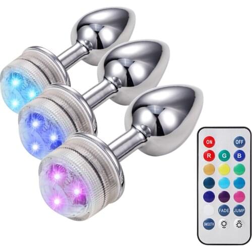 Zerosky Colorful LED Light Metal Anal Plug Masturbator For Adult Anal Intimate Goods Erotic Toys Vagina Prostate Massager Plug