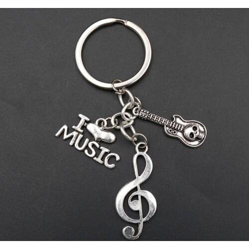 1pc I Love Music Charm Music Symbol & Skull Guitar Creative Handmade Metal keychain - Love Music Love Life A1870