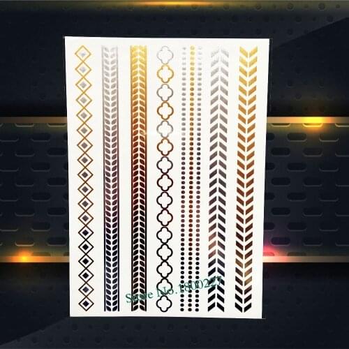 1PC Dazzling Gold Silver Tattoo Leaf Grid Chain Bracelet Design Women Arm Leg Jewel Waterproof Temporary Tattoo Stickers PYH-080