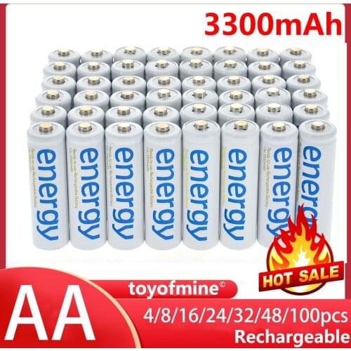 4/8/16/24/32/48/100pcs 3300mAh 1.2V Ni-Mh AA Rechargeable Battery White 2A Energy for MP3 Cell RC for led flashlight torch Toys