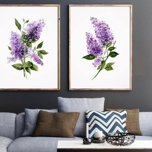 Abstract Botanical Purple Violet Lilac Prints Flowers Petals Herb Painting Wall Art Canvas Painting Room Home Decor Unframed