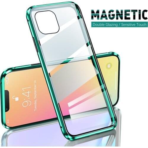 Aluminum Magnetic Metal Bumper Flip Double-Side Case For iPhone 13 Glass Phone Cover Shell Coque For APPLE Aifon iPhone13 6.1"