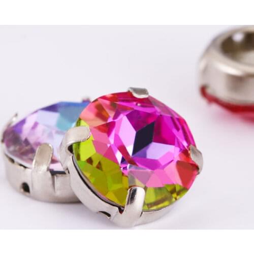 Astrobox Round Claw With Stone Sew On Arts Crafts Silver Base Decorative Rhinestones Stones Glass Crystal DIY Clothing Beads