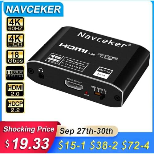 Navceker 4K 60Hz HDMI 2.0 Audio Extractor 5.1 ARC HDMI Audio Extractor Splitter HDR HDMI to Audio Switch Optical TOSLINK SPDIF
