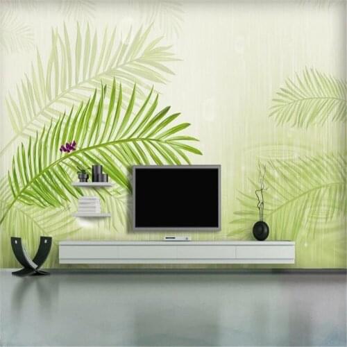 Milofi custom large mural wallpaper fresh green plants watercolor leaves idyllic Nordic TV background wall