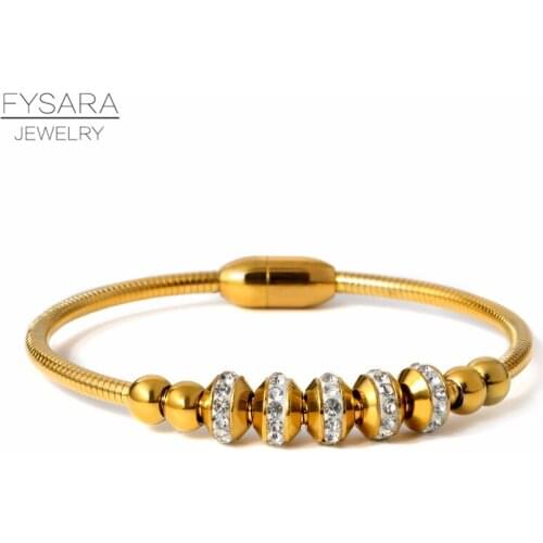FYSARA Luxury Circle Crystal Charm Bracelets & Bangles Gold Round Beads Bracelets For Women Jewelry Pulseira Feminina Bracelet