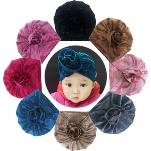 One Piece Newborn Toddler Kids Baby Girls Glitter Flower Cotton Beanie Hat Winter Cap Sweet Solid Cute Lovely Warm Soft