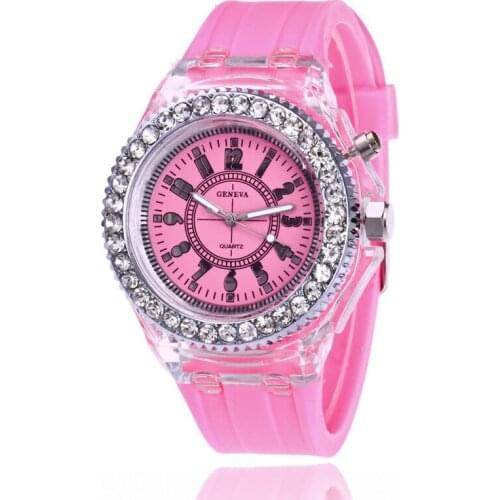 Children Student Colorful Geneva Watch Quartz Digital Silicone Watches Flashing Sport Luminous LED Light Watch