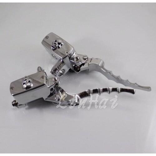 1"25mm Chrome Skull Hand Control Reservoir Brake Clutch Levers For Kawasaki Honda Yamaha Suzuki