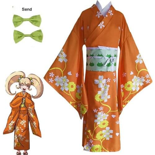 Anime Super Danganronpa 2 Hiyoko Saionji Hiyoko Kimono Cosplay Costume Adult Women Girls Orange Dress Kimono Halloween Party