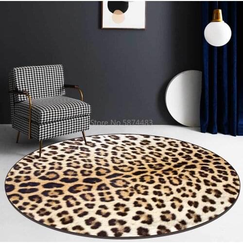 Round Leopard Printed Carpet Shoebox Rugs Decor Bedside Kids Play Area Rug Doormat Chair Mat Home Decor Carpets for Living Room