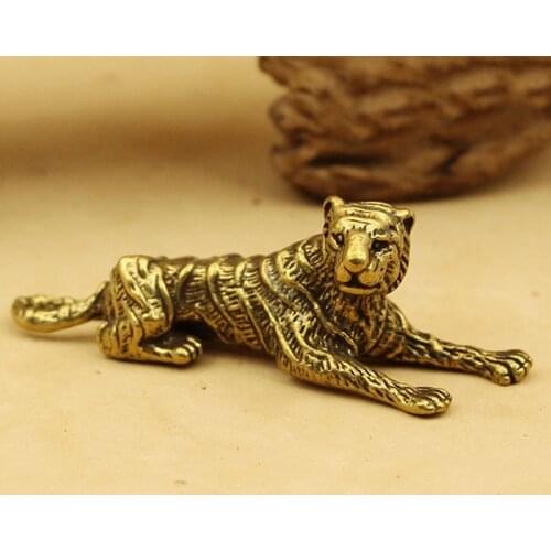 Tiger 3D Brass Casting Statue Mini Animal Metal Figurine Home Decor